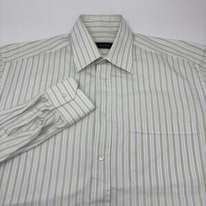 Canali Mens 15 1/2 -39 Green Blue Striped Long Sleeve Button Up Dress Shirt